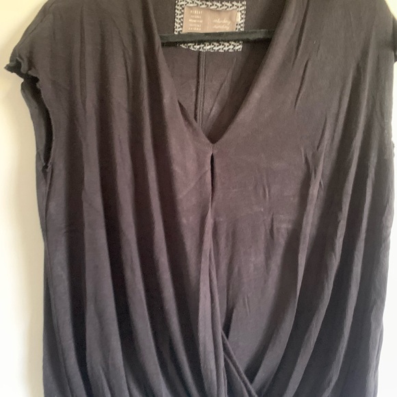 Anthropologie Saturday Sunday Black Clarissa Wrap Short Sleeve Soft Stretchy Top - Picture 5 of 9